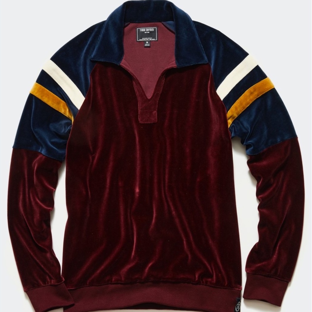 Todd Snyder Colorblock Striped Velour Polo Large